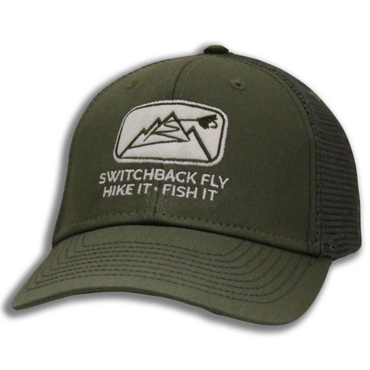 Switchback Fly Logo Trucker Hat Loden/Dark Gray