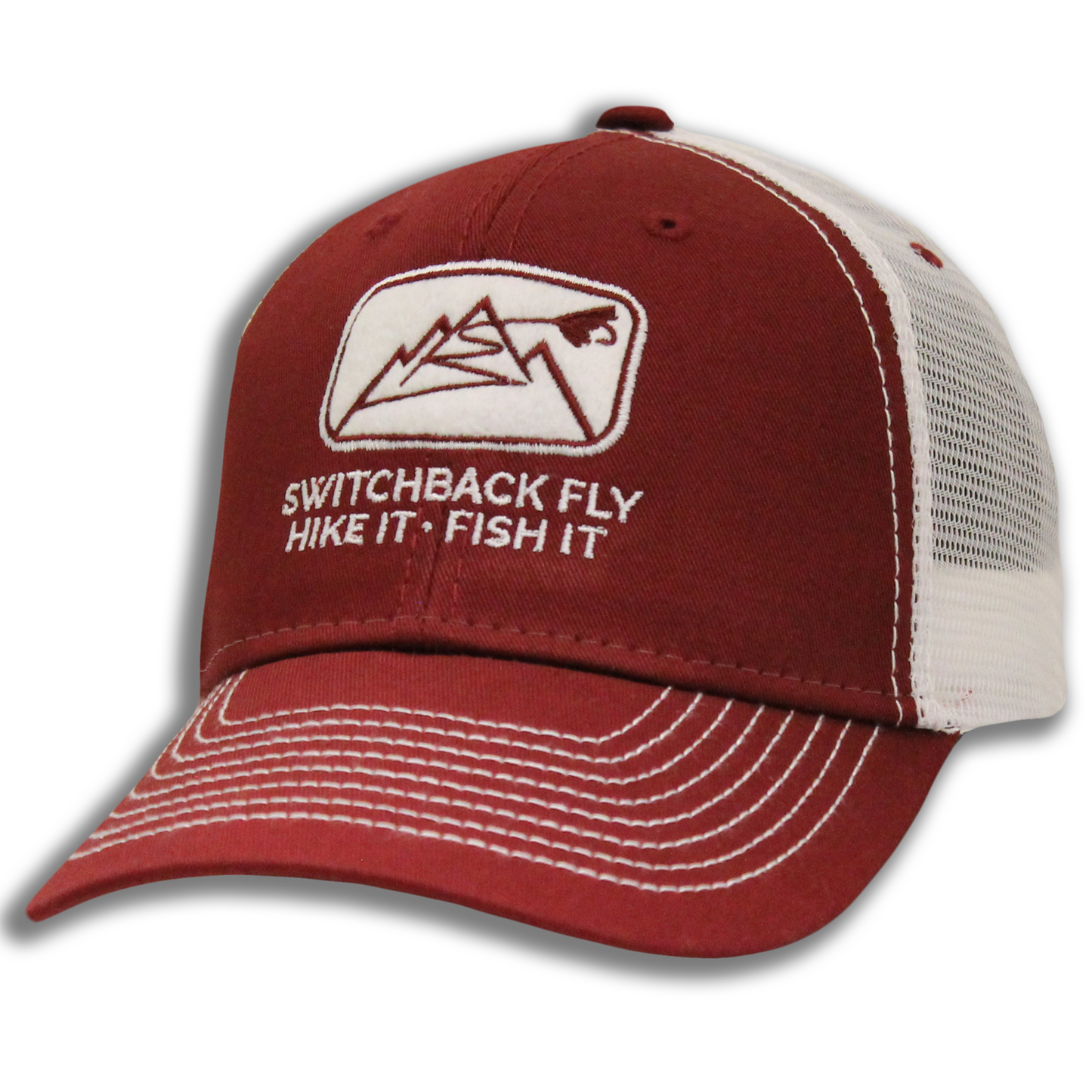 Switchback Fly Logo Trucker Hat Burnt Henna/White